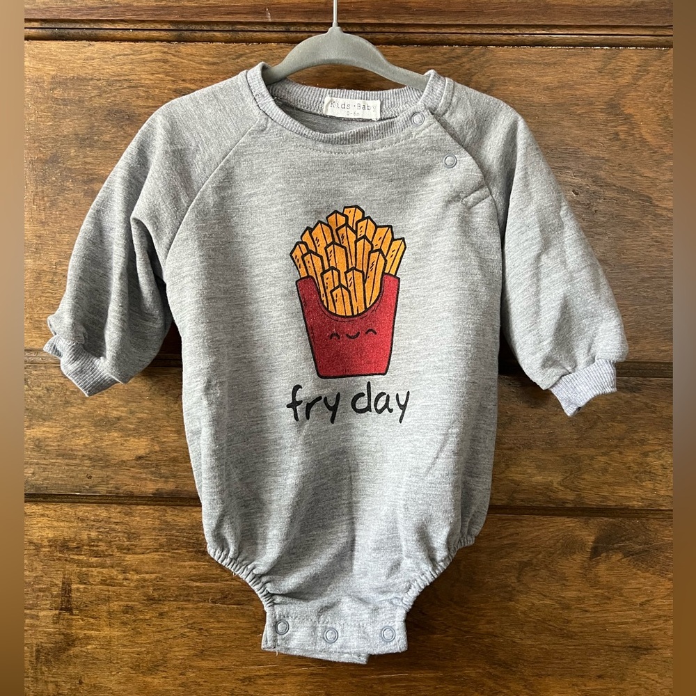 Gray Fry Day Sweatshirt Onesie (0-6mos) 100% cotton
